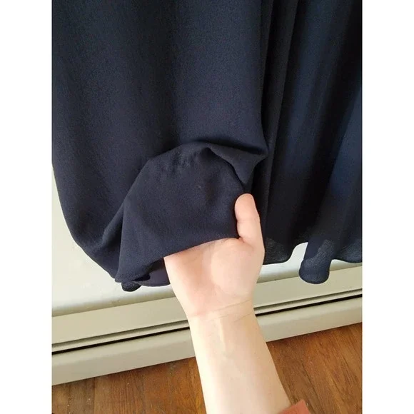 Gal Meets Glam Jane Navy Blue Tie-Waist Fit & Flare Dress Size 14 - Picture 8 of 8